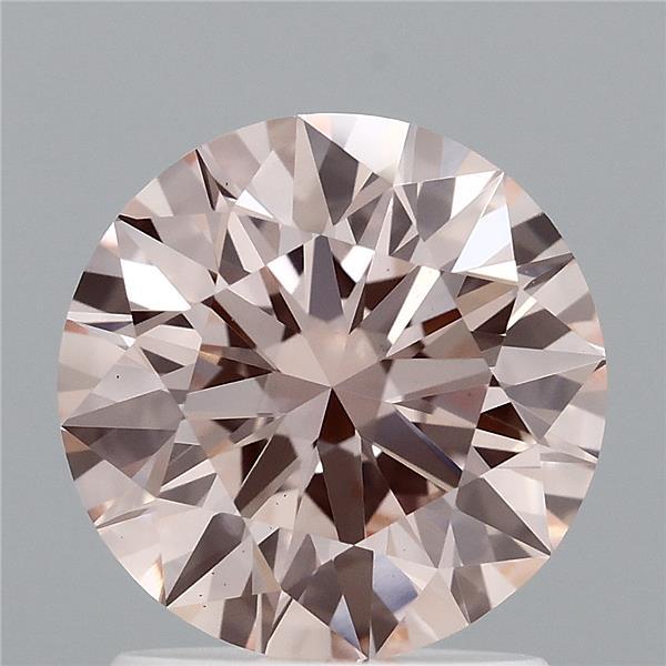 1.63 Carat Round Lab Grown Diamond, Excellent Cut, Fancy Intense Pink Color, VS1 Clarity