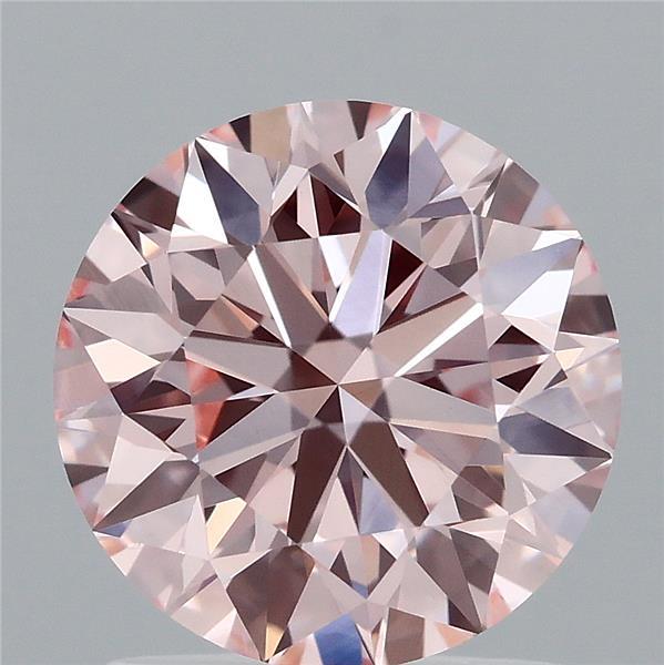 1.52 Carat Round Lab Grown Diamond, Excellent Cut, Fancy Intense Pink Color, VVS2 Clarity