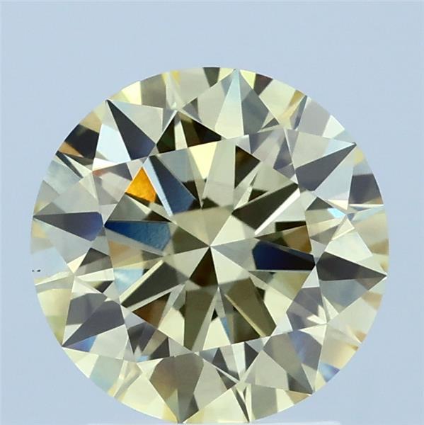 2.09 Carat Round Lab Grown Diamond, Excellent Cut, Fancy Yellow Color, VS1 Clarity