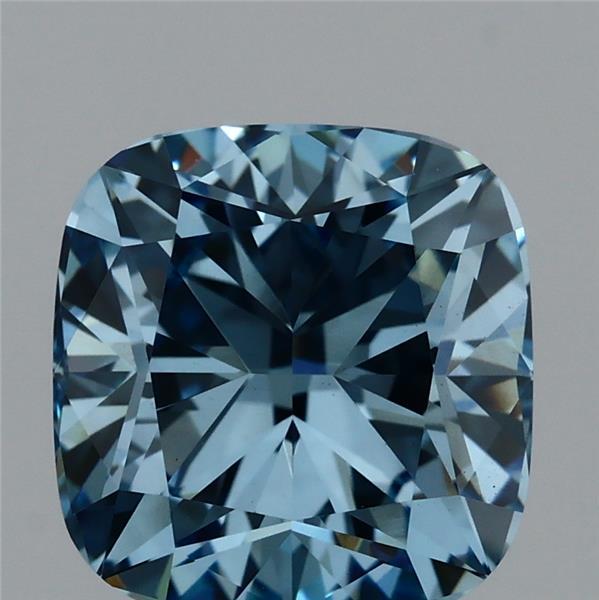 2.07 Carat Square Cushion Lab Grown Diamond, Fancy Vivid Blue Color, VS1 Clarity
