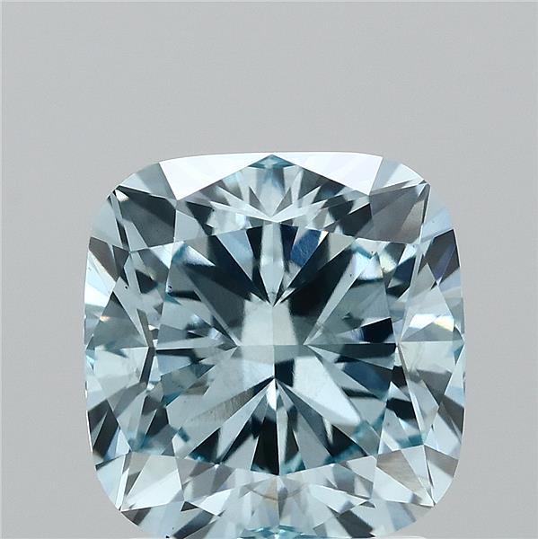 2.10 Carat Square Cushion Lab Grown Diamond, Fancy Vivid Blue Color, VS2 Clarity
