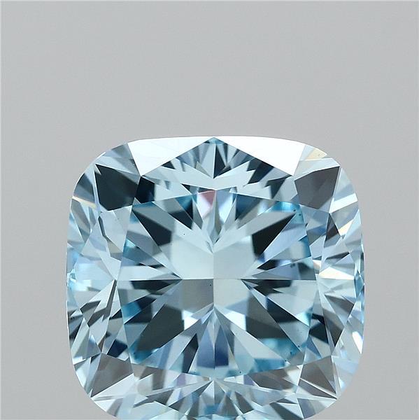 2.78 Carat Square Cushion Lab Grown Diamond, Fancy Vivid Blue Color, VS1 Clarity