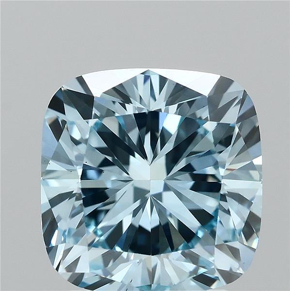 2.70 Carat Square Cushion Lab Grown Diamond, Fancy Vivid Blue Color, VS2 Clarity