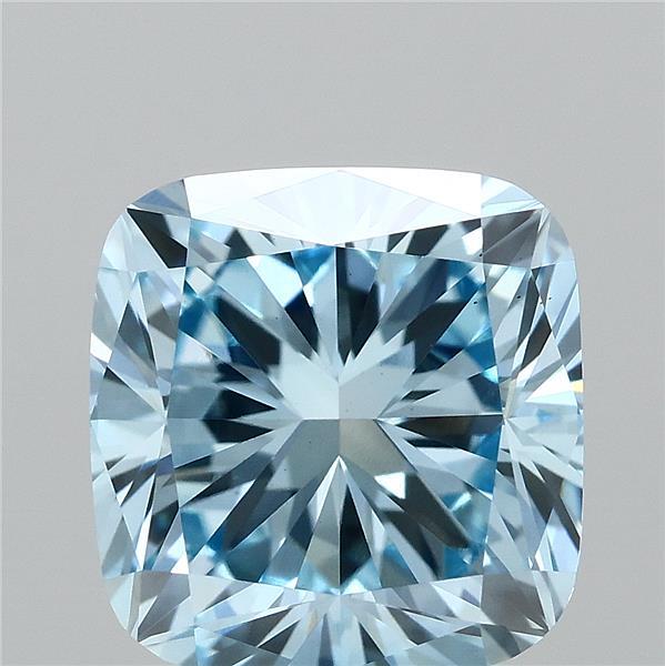 2.52 Carat Square Cushion Lab Grown Diamond, Fancy Vivid Blue Color, VS1 Clarity