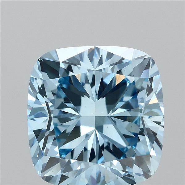 2.52 Carat Square Cushion Lab Grown Diamond, Fancy Vivid Blue Color, VVS2 Clarity