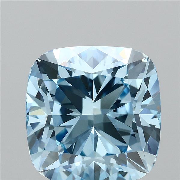 2.50 Carat Square Cushion Lab Grown Diamond, Fancy Vivid Blue Color, VS1 Clarity