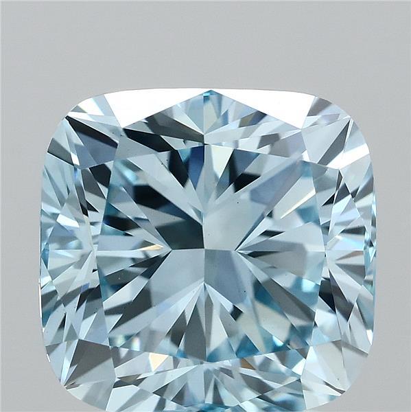 3.06 Carat Square Cushion Lab Grown Diamond, Fancy Vivid Blue Color, VS1 Clarity