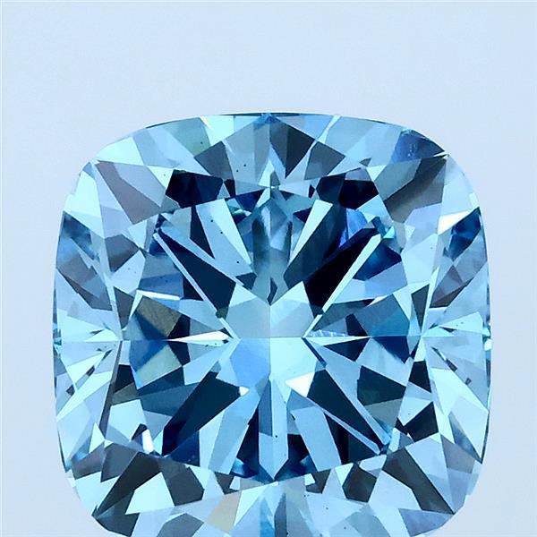 4.03 Carat Square Cushion Lab Grown Diamond, Fancy Vivid Blue Color, VS2 Clarity