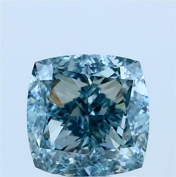 2.01 Carat Square Cushion Lab Grown Diamond, Fancy Intense Green Blue Color, VS1 Clarity