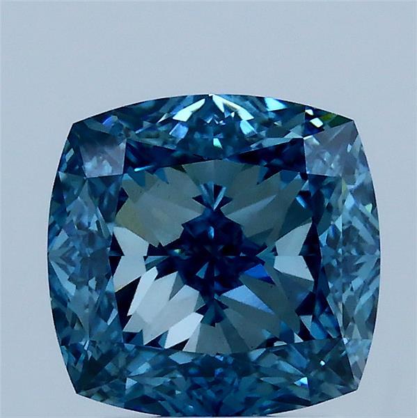 2.60 Carat Square Cushion Lab Grown Diamond, Fancy Vivid Blue Color, VS1 Clarity