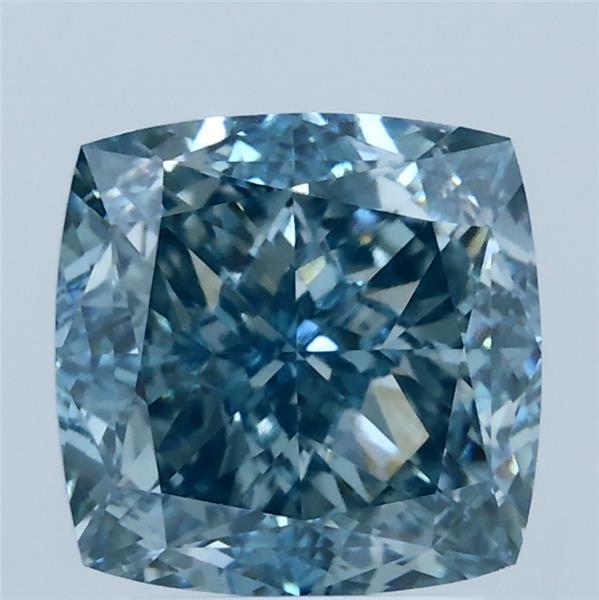 3.33 Carat Square Cushion Lab Grown Diamond, Fancy Vivid Blue Color, VS1 Clarity
