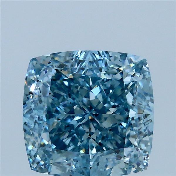 2.60 Carat Square Cushion Lab Grown Diamond, Fancy Vivid Blue Color, SI1 Clarity