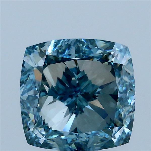 3.10 Carat Square Cushion Lab Grown Diamond, Fancy Intense Greenish Blue Color, VS1 Clarity