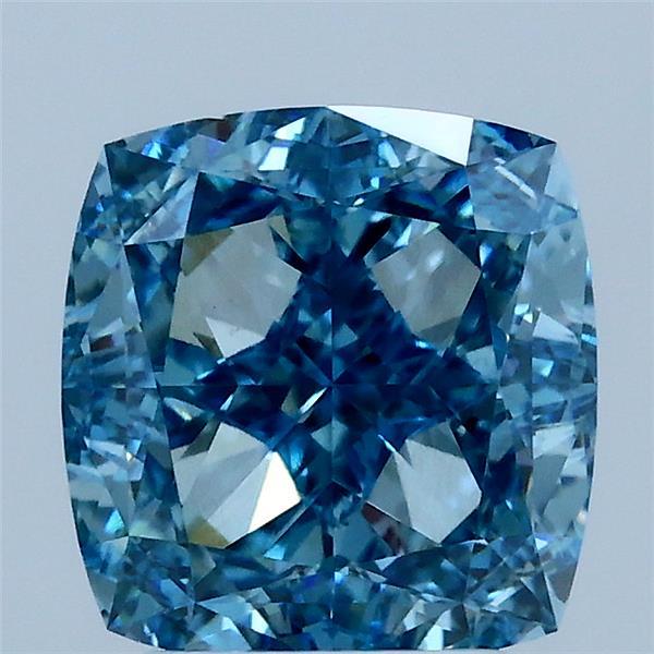 3.11 Carat Square Cushion Lab Grown Diamond, Fancy Vivid Blue Color, VS1 Clarity