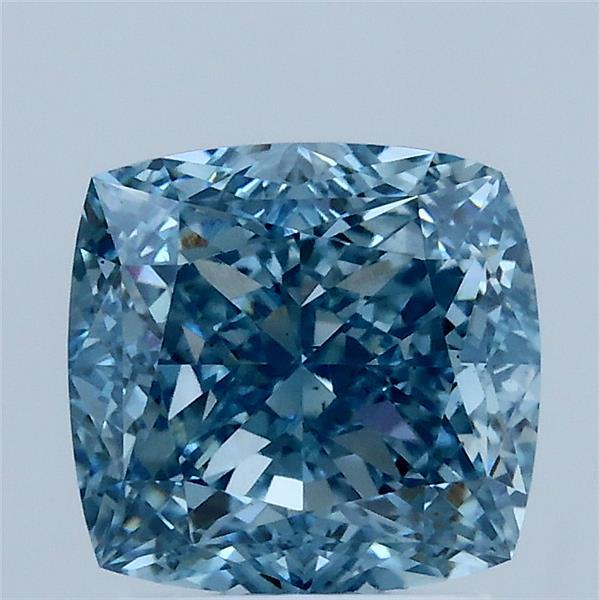 2.55 Carat Square Cushion Lab Grown Diamond, Fancy Vivid Blue Color, VS1 Clarity
