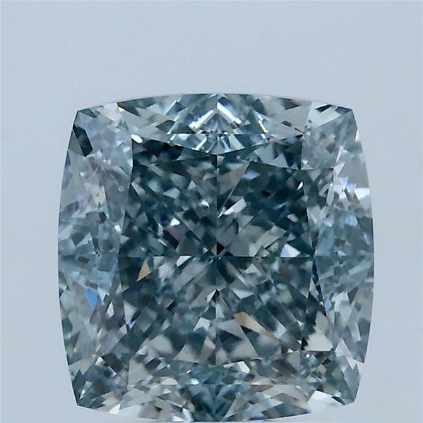3.08 Carat Square Cushion Lab Grown Diamond, Fancy Intense Blue Color, VS1 Clarity