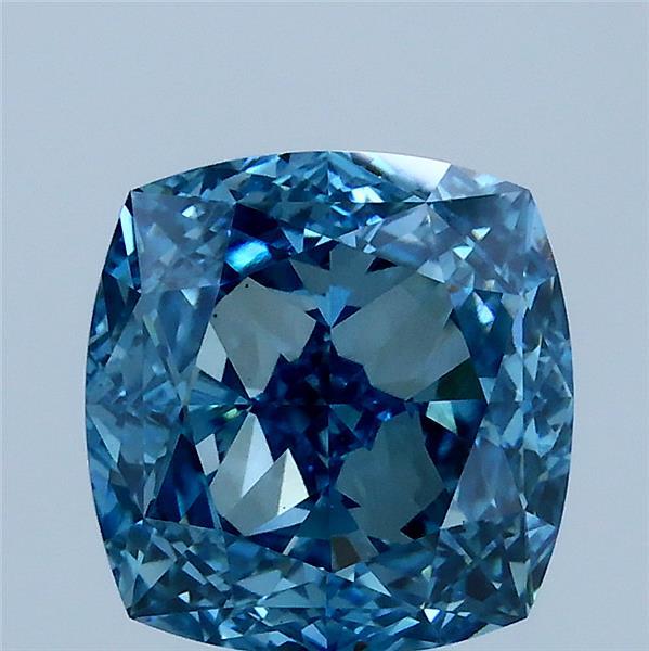 3.00 Carat Square Cushion Lab Grown Diamond, Fancy Vivid Blue Color, VS1 Clarity