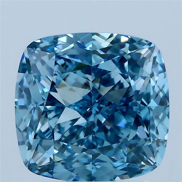 3.07 Carat Square Cushion Lab Grown Diamond, Fancy Vivid Blue Color, VS1 Clarity