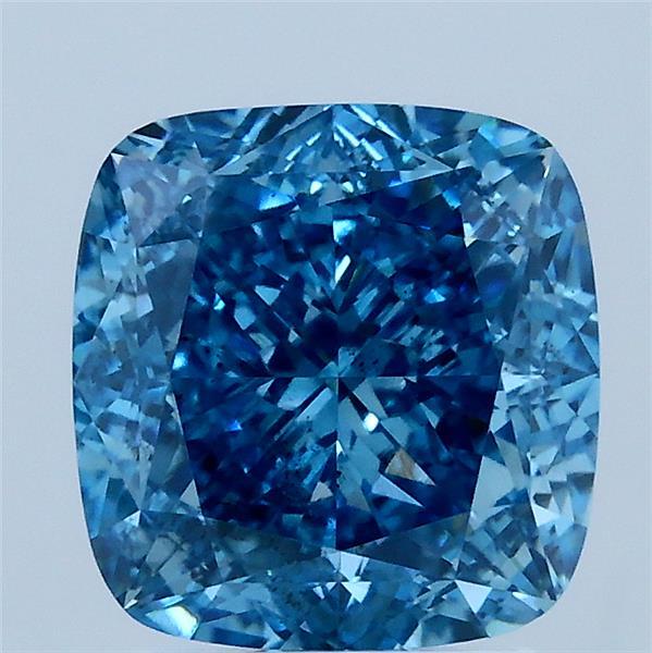 3.02 Carat Square Cushion Lab Grown Diamond, Fancy Vivid Blue Color, SI1 Clarity