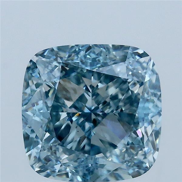 3.51 Carat Square Cushion Lab Grown Diamond, Fancy Intense Blue Color, VS1 Clarity