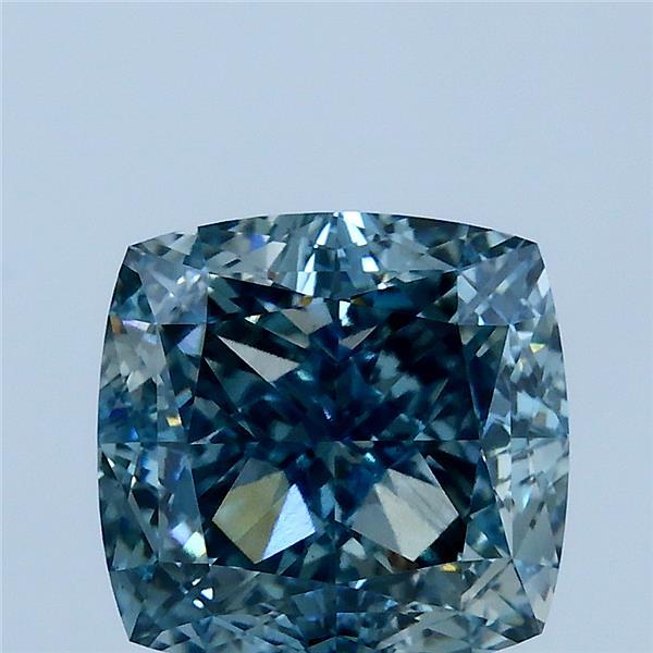 3.70 Carat Square Cushion Lab Grown Diamond, Fancy Vivid Blue Color, VS1 Clarity
