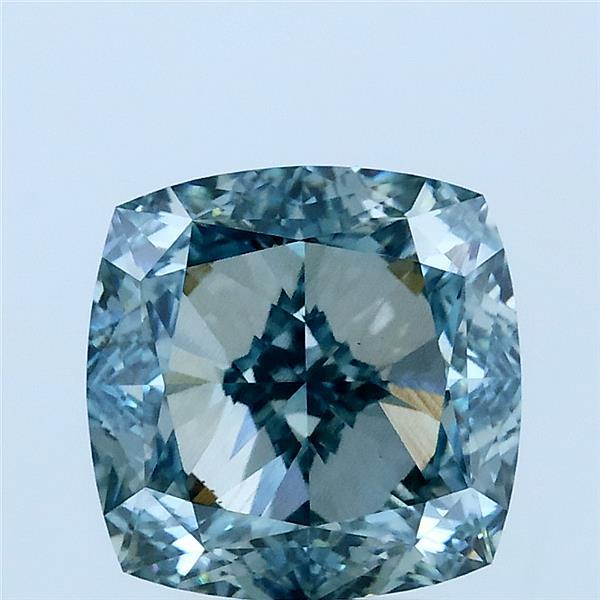 3.05 Carat Square Cushion Lab Grown Diamond, Fancy Vivid Green Blue Color, VVS2 Clarity