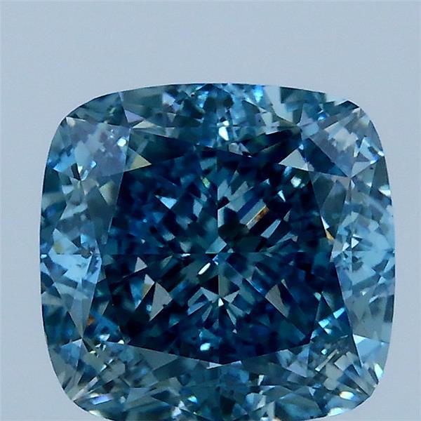 2.63 Carat Square Cushion Lab Grown Diamond, Fancy Vivid Blue Color, VS1 Clarity