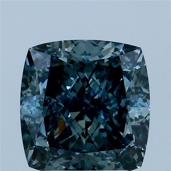 3.15 Carat Square Cushion Lab Grown Diamond, Fancy Vivid Green Blue Color, VVS2 Clarity