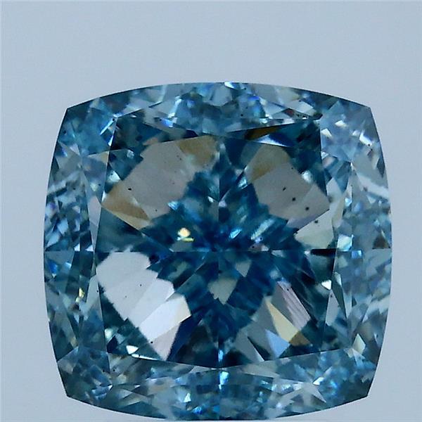 4.34 Carat Square Cushion Lab Grown Diamond, Fancy Vivid Blue Color, VS2 Clarity