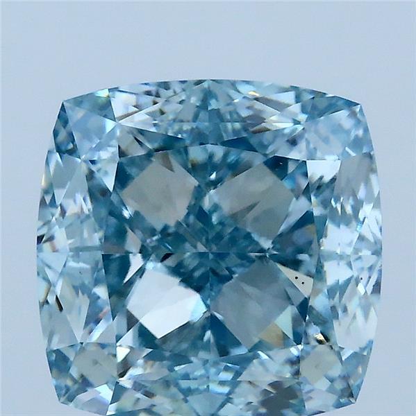 5.08 Carat Square Cushion Lab Grown Diamond, Fancy Intense Greenish Blue Color, VS1 Clarity