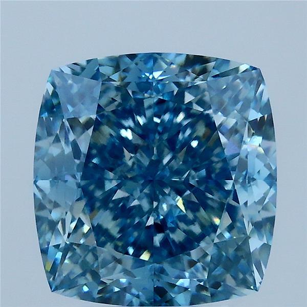 5.01 Carat Square Cushion Lab Grown Diamond, Fancy Vivid Blue Color, VS1 Clarity