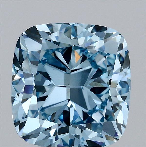 3.10 Carat Square Cushion Lab Grown Diamond, Fancy Vivid Blue Color, VS1 Clarity