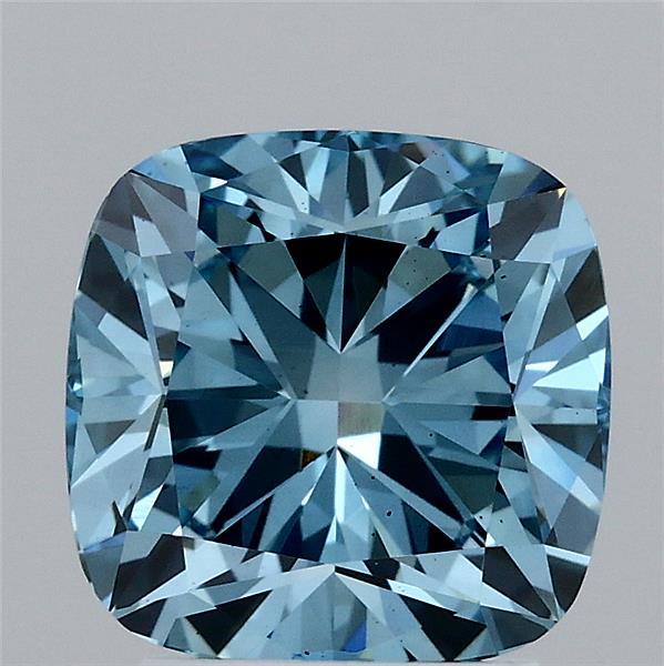 2.59 Carat Square Cushion Lab Grown Diamond, Fancy Vivid Blue Color, VS2 Clarity