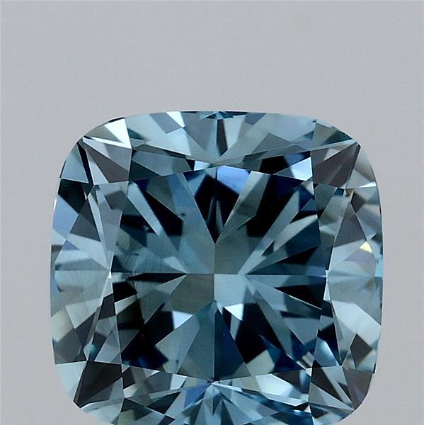 2.54 Carat Square Cushion Lab Grown Diamond, Fancy Vivid Blue Color, SI1 Clarity