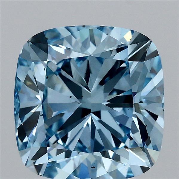 3.02 Carat Square Cushion Lab Grown Diamond, Fancy Vivid Blue Color, VS2 Clarity