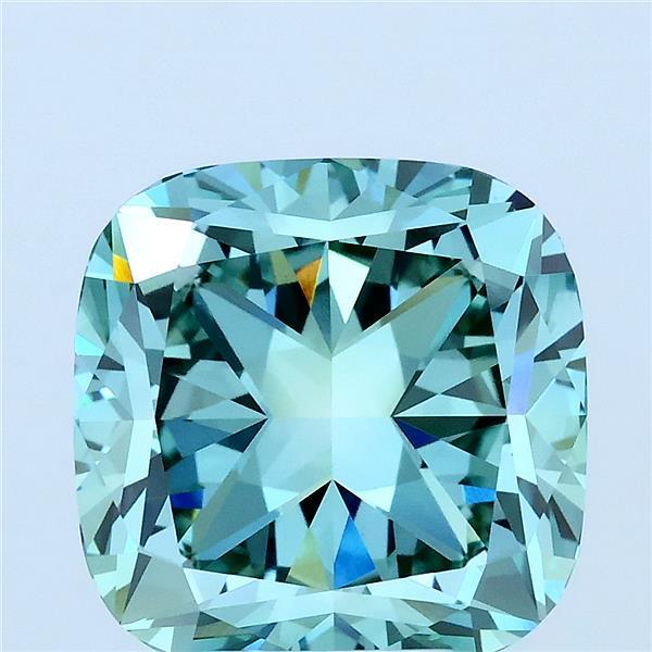 5.13 Carat Square Cushion Lab Grown Diamond, Fancy Vivid Green Color, VVS2 Clarity