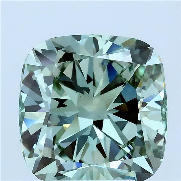 3.66 Carat Square Cushion Lab Grown Diamond, Fancy Intense Green Color, VS2 Clarity