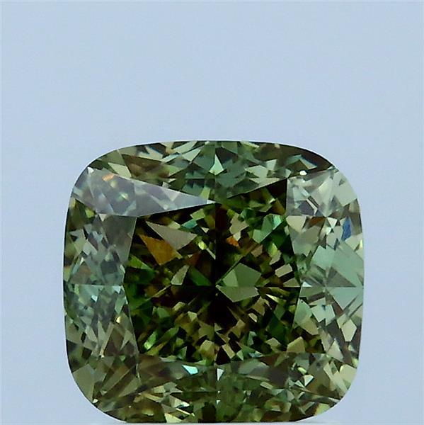2.02 Carat Square Cushion Lab Grown Diamond, Fancy Vivid Green Color, VS1 Clarity