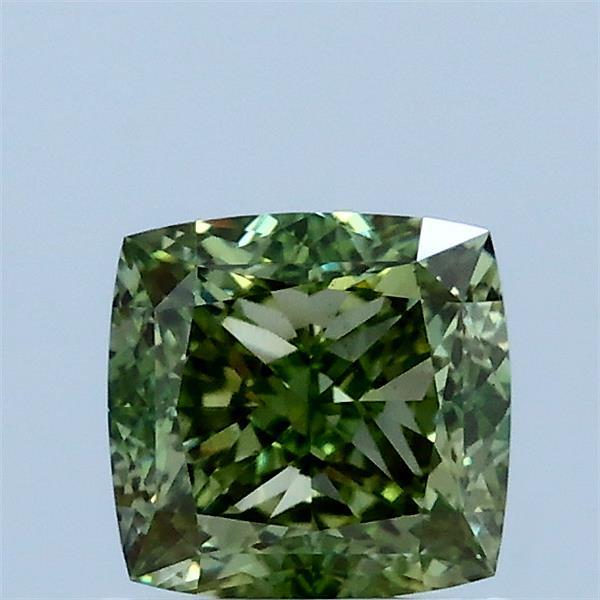 1.16 Carat Square Cushion Lab Grown Diamond, Fancy Vivid Green Color, VS1 Clarity