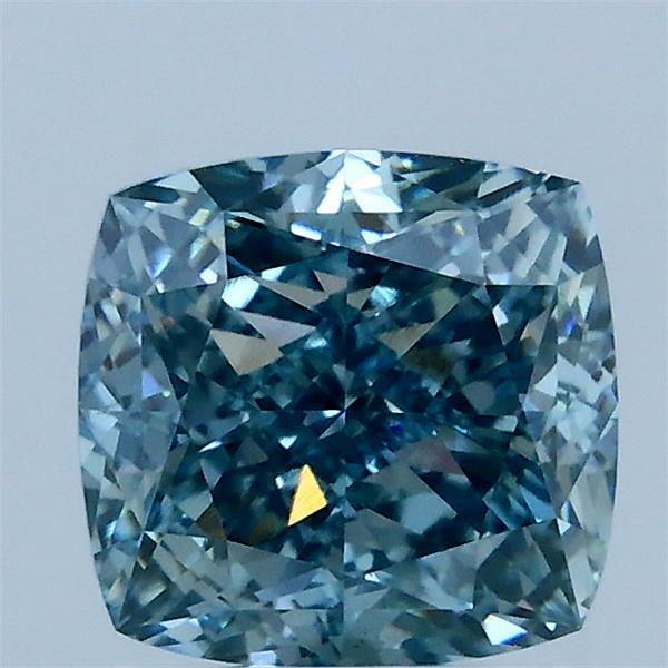 2.03 Carat Square Cushion Lab Grown Diamond, Fancy Vivid Bluish Green Color, VS1 Clarity