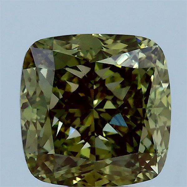 2.57 Carat Square Cushion Lab Grown Diamond, Fancy Intense Green Color, VS1 Clarity