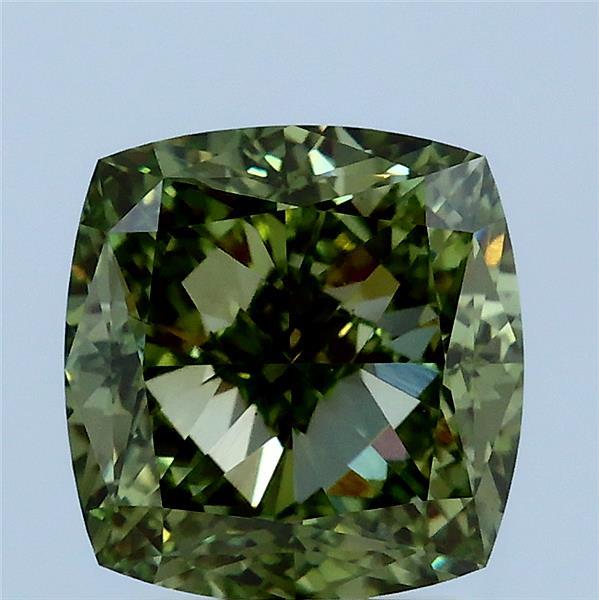3.20 Carat Square Cushion Lab Grown Diamond, Fancy Vivid Green Color, VS1 Clarity