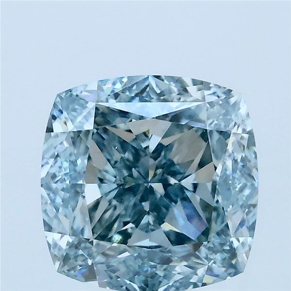 3.08 Carat Square Cushion Lab Grown Diamond, Fancy Intense Blue Green Color, VVS2 Clarity