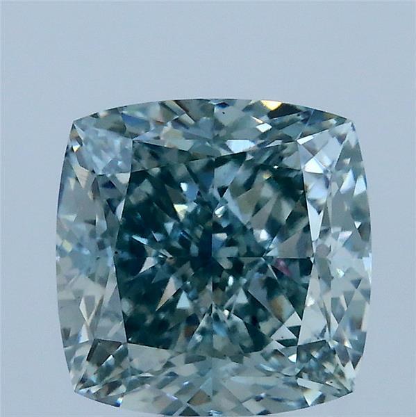 3.05 Carat Square Cushion Lab Grown Diamond, Fancy Intense Bluish Green Color, VS1 Clarity