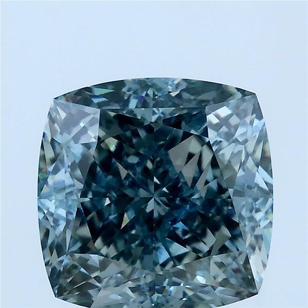 4.02 Carat Square Cushion Lab Grown Diamond, Fancy Vivid Blue Green Color, VS1 Clarity