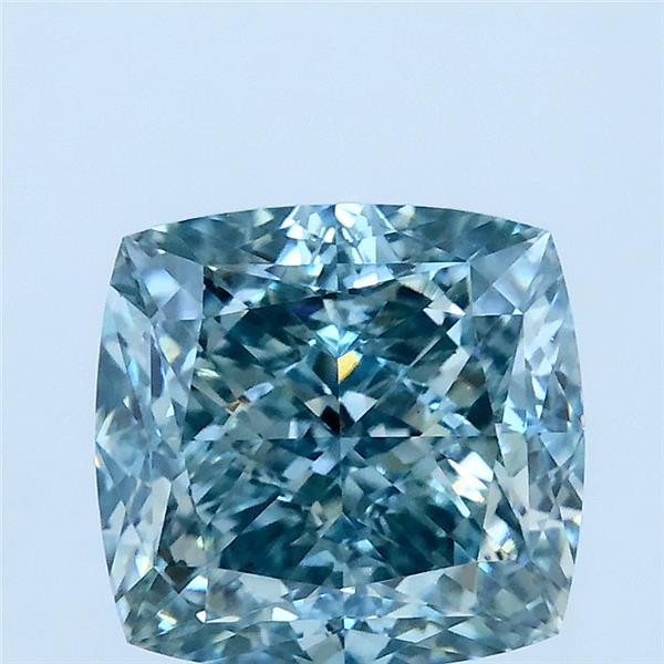 3.19 Carat Square Cushion Lab Grown Diamond, Fancy Intense Bluish Green Color, VVS2 Clarity