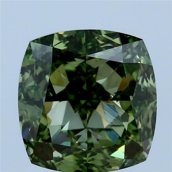 5.08 Carat Square Cushion Lab Grown Diamond, Fancy Vivid Green Color, VS2 Clarity