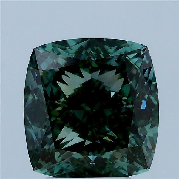 4.02 Carat Square Cushion Lab Grown Diamond, Fancy Vivid Green Color, VS1 Clarity