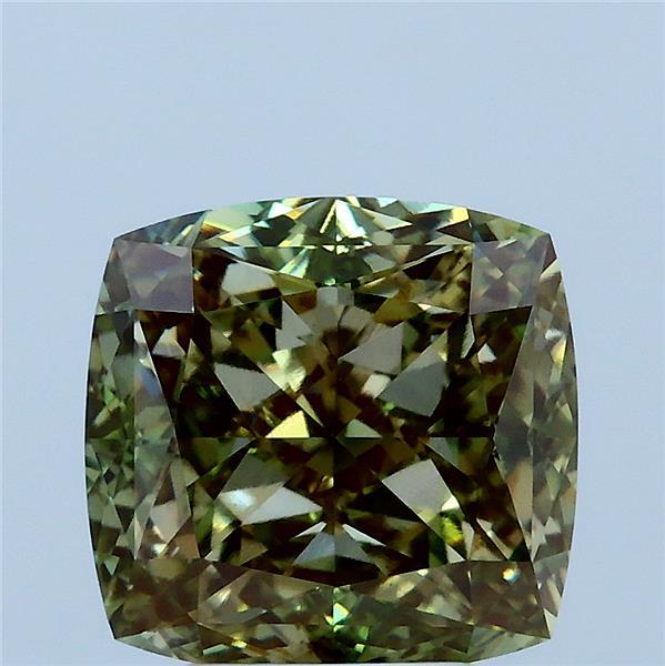 4.36 Carat Square Cushion Lab Grown Diamond, Fancy Vivid Green Color, VS1 Clarity