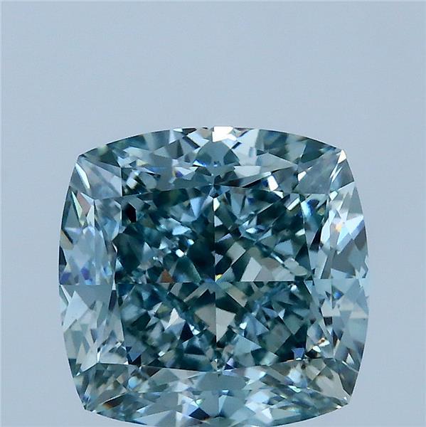 4.02 Carat Square Cushion Lab Grown Diamond, Fancy Intense Bluish Green Color, VS1 Clarity